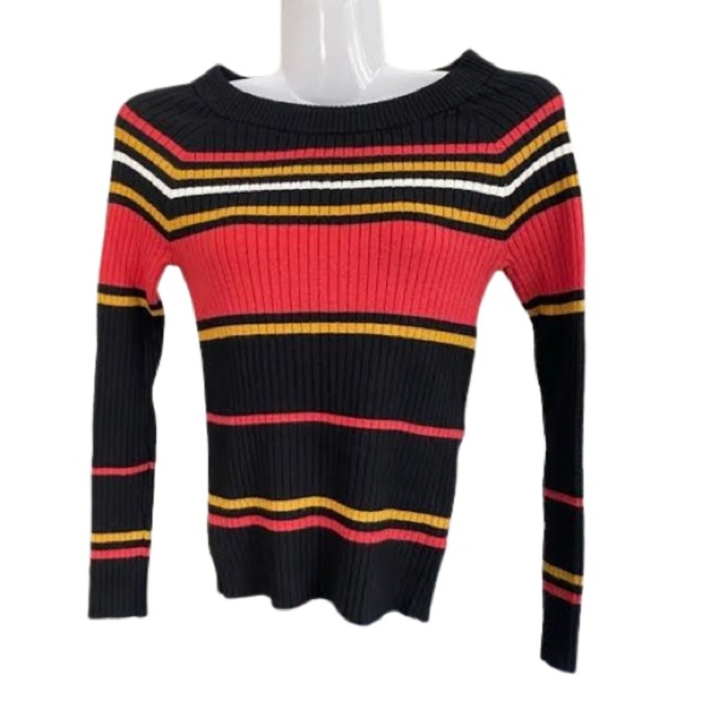 Crew/Boat Neck Striped Ribbed Sweater - Picture 16 of 16
